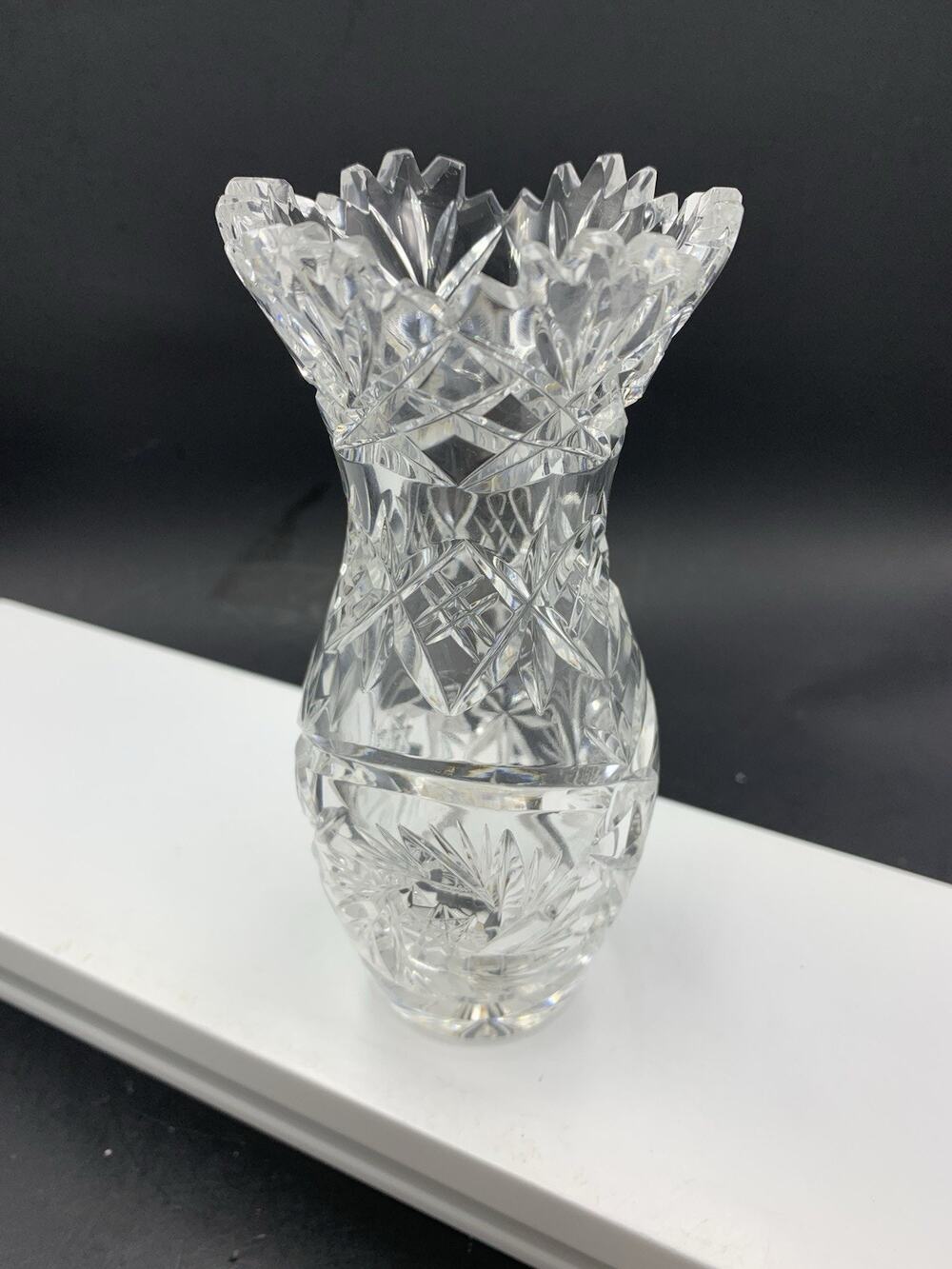 Vintage EAPG Clear Glass Bud Vase Brilliant Cut w/Saw Tooth Rim 5 1/2"